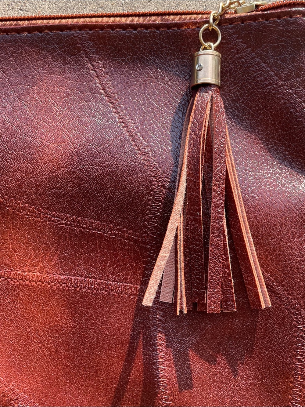 Brown Faux Leather Lg Cosmetic Bag Make Up Toiletry Clutch Tassel Wrist Strap - Picture 3 of 9